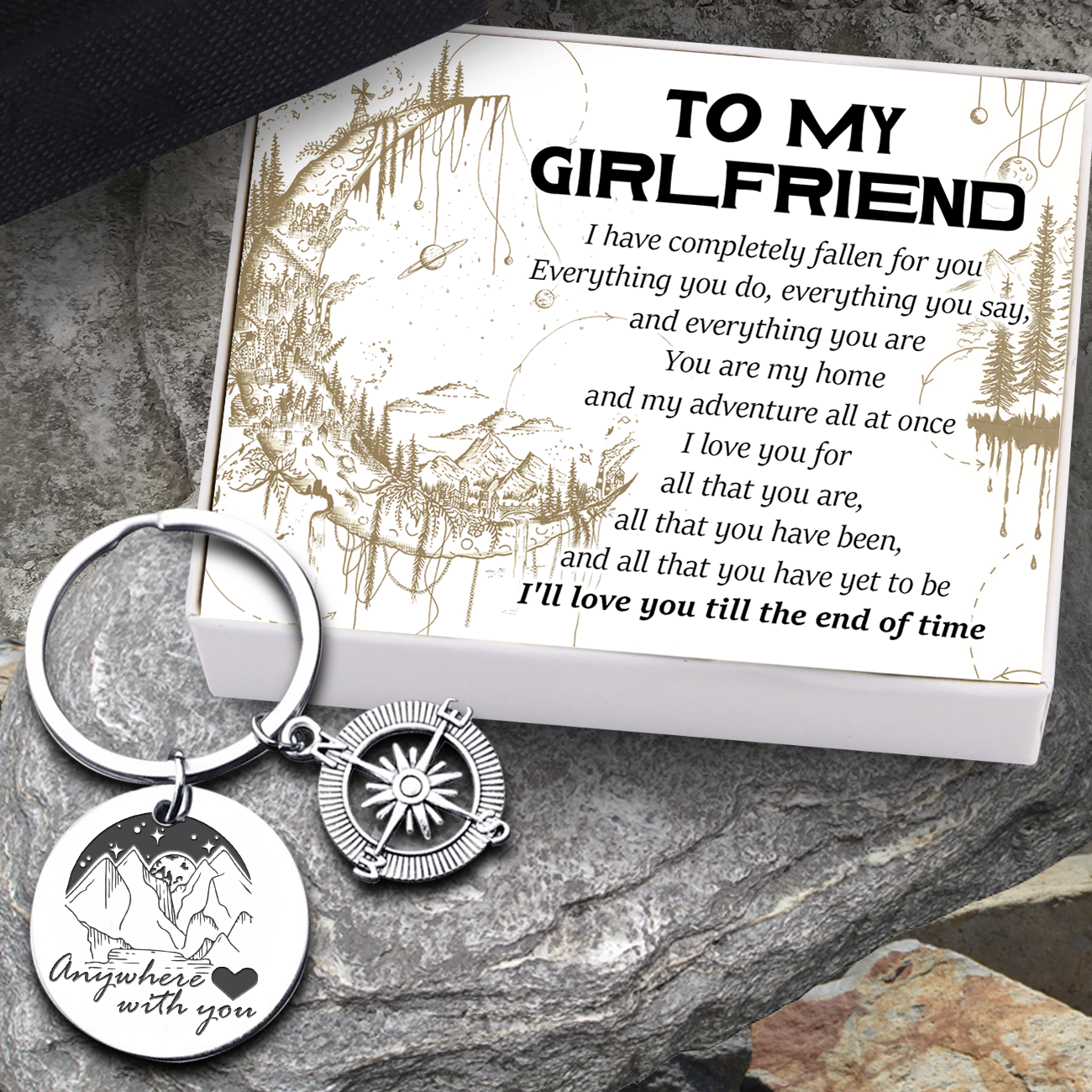 Compass Keychain - Hiking - To My Girlfriend - I Love You For All That You Are - Ukgkw13004