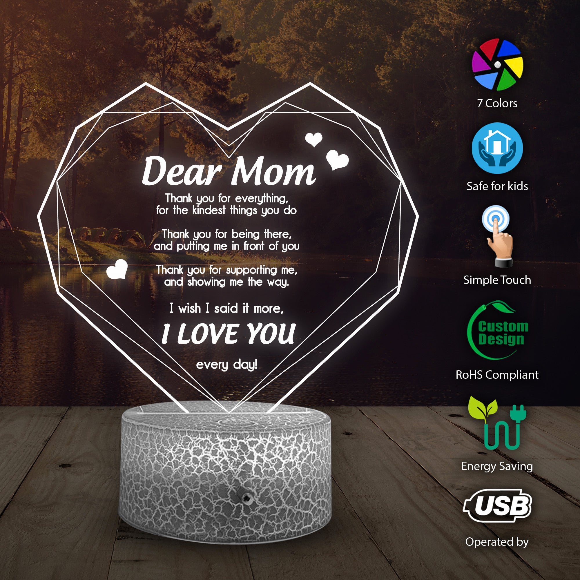 Heart Led Light - Family - To Mom - I Love You - Ukglca19005