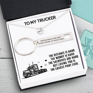 Heart Necklace & Keychain Gift Set - To My Trucker - Loving You Is The Easiest Part - Ukgnc26003 - Love My Soulmate