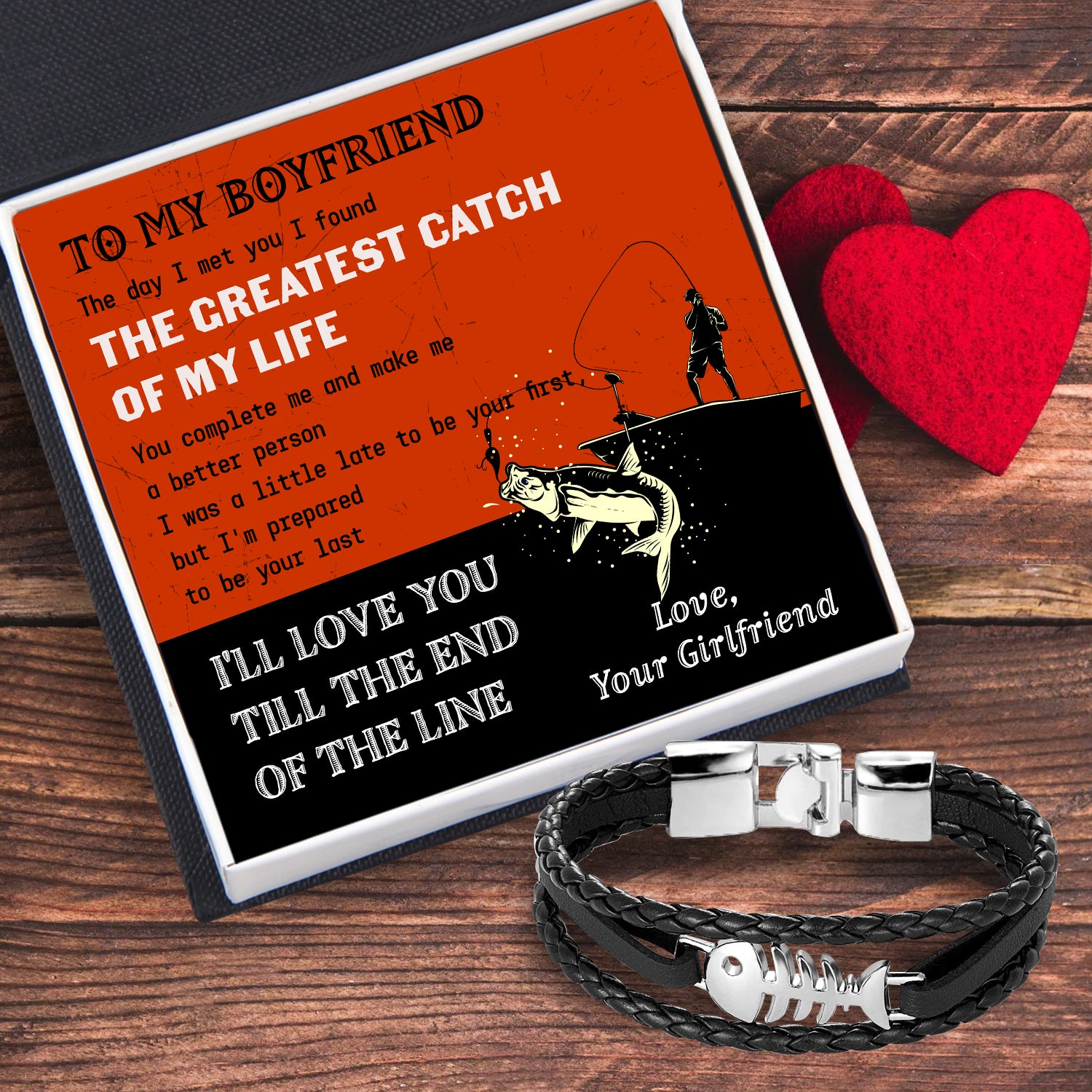 Fish Leather Bracelet - Fishing - To My Boyfriend - I'll Love You Till The End Of The Line - Ukgbzp12002