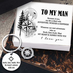 Compass Keychain - Hiking - To My Man - Because Of You, My Life Is Filled With Adventure, Wonder & Happiness - Ukgkw26020