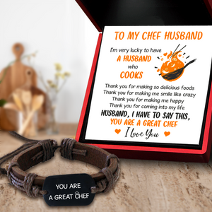 Leather Cord Bracelet - Cooking - To My Chef Husband - Thank You For Coming Into My Life - Ukgbr14005