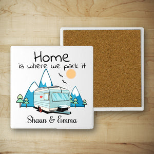 Personalised Stone Coasters Set - Camping - Gift For Camping Lovers - Home Is Where We Park It - Uksjr34002
