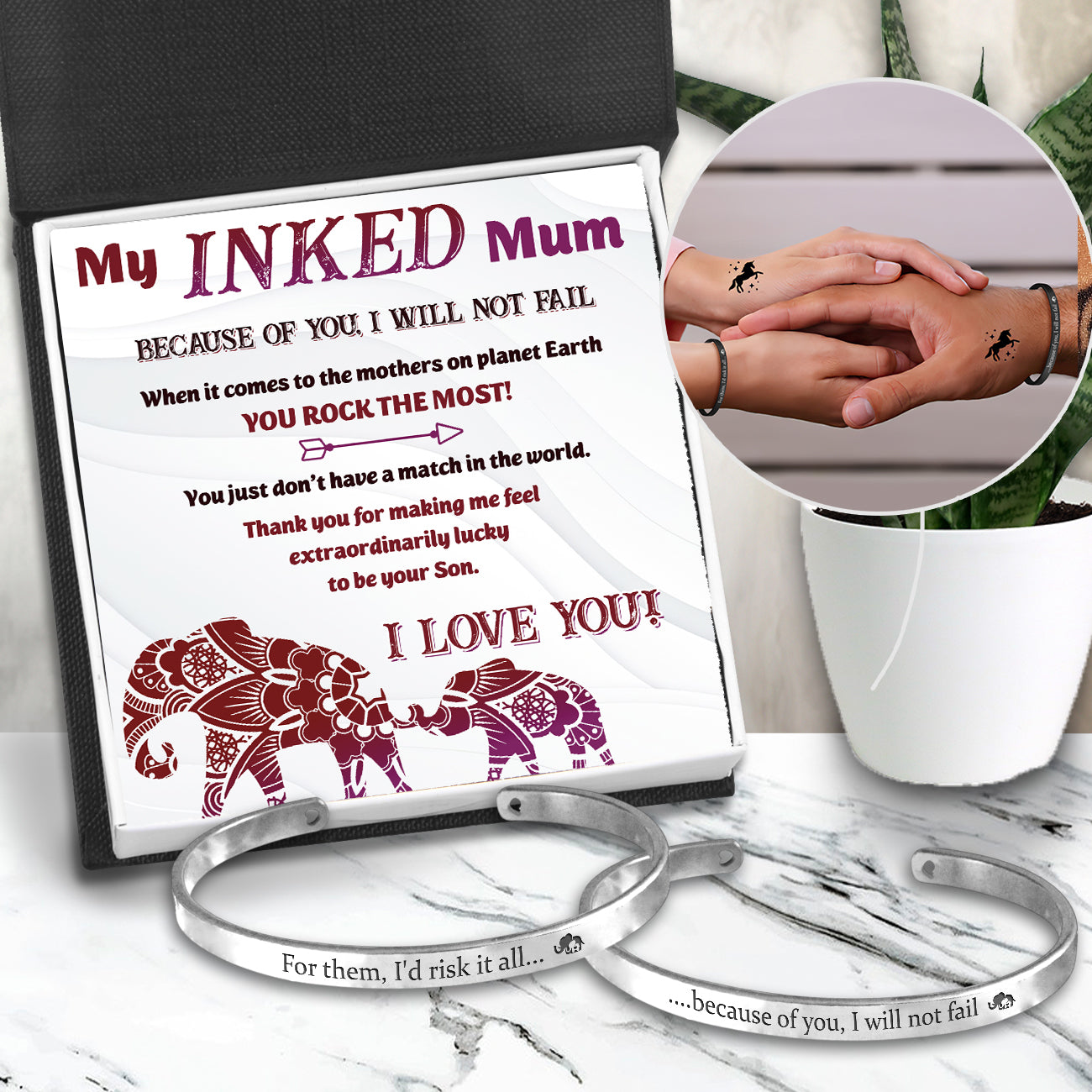 Mum & Son Bracelets - Tattoo - To My Mum - I Love You - Ukgbt19004