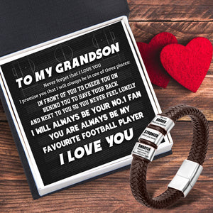 Leather Bracelet - Football - To My Grandson - Never Forget That I Love You - Ukgbzl22011