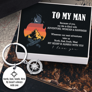 Compass Keychain - Camping - To My Man - My Heart Is Always With You - Ukgkw26019