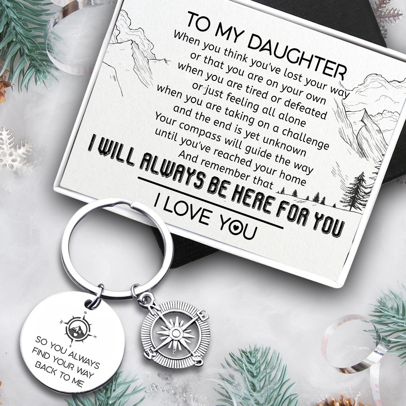 Compass Keychain - Family - To My Daughter - I Will Always Be Here For You - Ukgkw17006