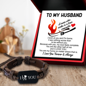 Leather Cord Bracelet - Cooking - To My Husband - A Man Who Cooks Is A True Romantic - Ukgbr14008