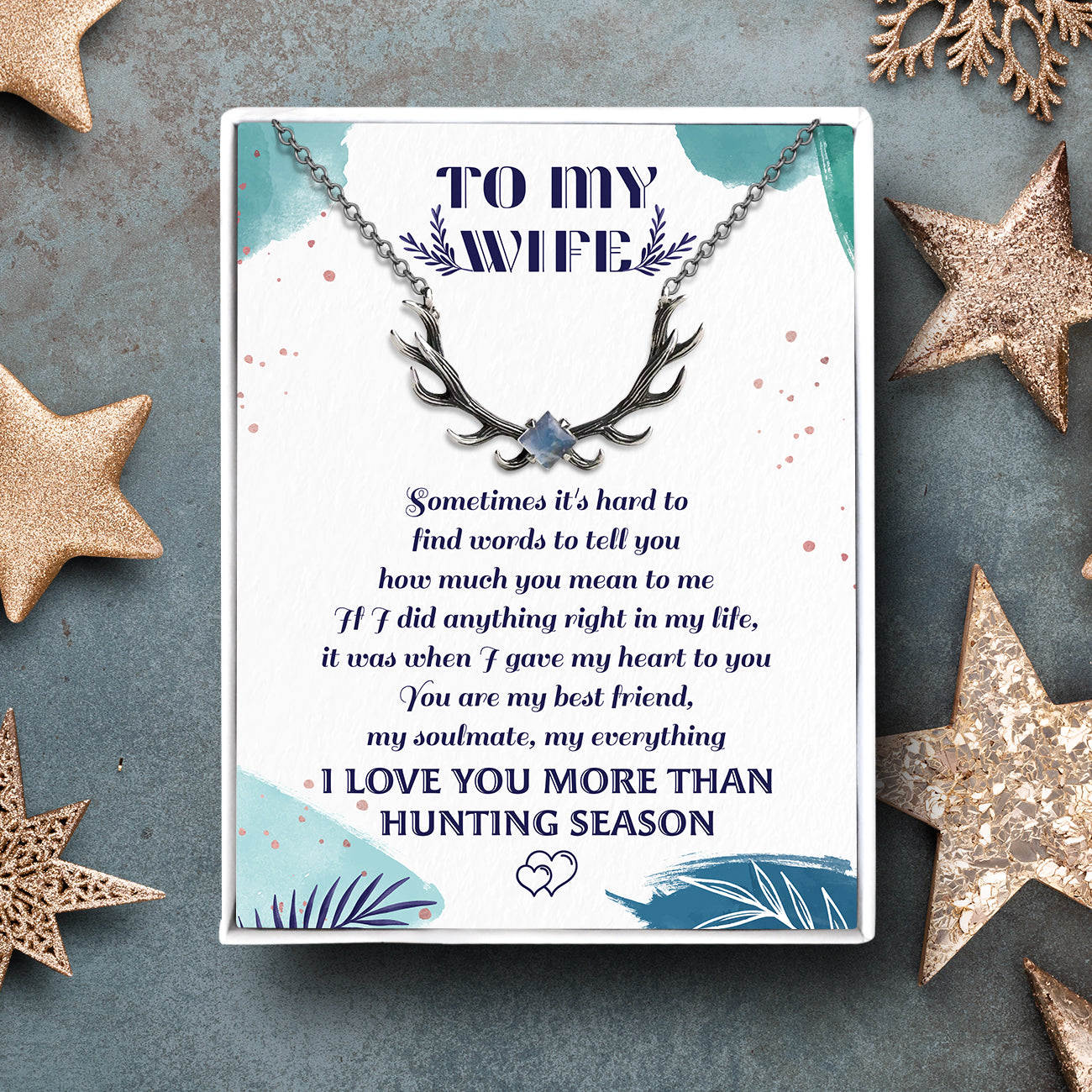 Antler Moonstone Necklace - Hunting - To My Wife - I Love You More Than Hunting Season - Ukgnfw15002