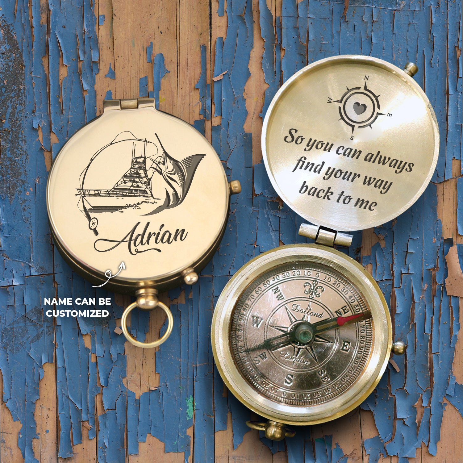 Personalised Engraved Compass - Fishing - To My Man - Back To Me - Ukgpb26033