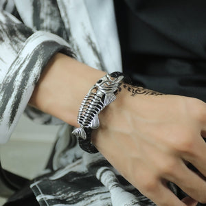 Black Leather Bracelet Fish Bone - Fishing - To My Fisherman - You Are The Greatest Catch Of My Life - Ukgbzr26003