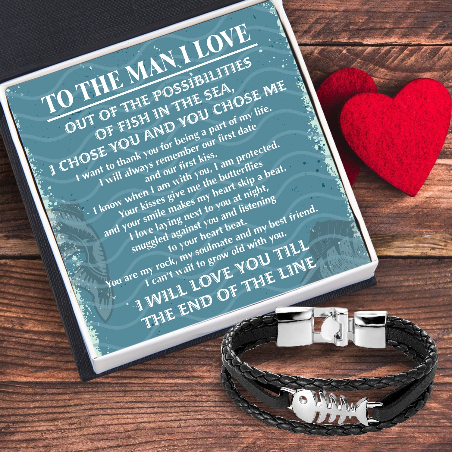 Fish Leather Bracelet - Fishing - To The Man I Love - You Are My Rock - Ukgbzp14002