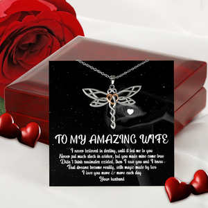 Dragonfly Necklace - Family - To My Amazing Wife - I Love You More & More Each Day - Ukska15003