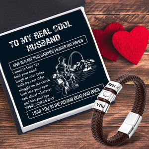 Leather Bracelet - Fishing - To My Real Cool Husband - I Love You To The Fishing Boat And Back - Ukgbzl14006
