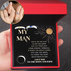 Sun Moon Couple Promise Ring - Adjustable Size Ring - Family - To My Man - Love You To The Moon And Back - Ukgrlk26004