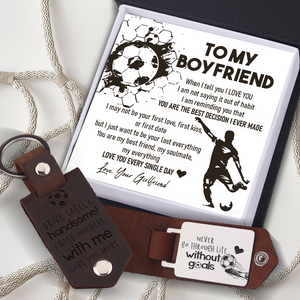 Message Leather Keychain - Football - To My Boyfriend - Never Go Through Life Without Goals - Ukgkeq12001
