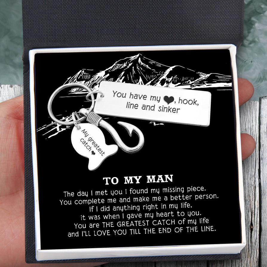 Personalised Fishing Hook Keychain - To My Man - You Have My Heart, Ho -  Love My Soulmate