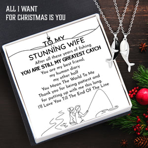 Whale Hug Couple Necklace - Fishing - To My Stunning Wife - I'll Love You Till The End Of The Line - Ukgngd13005