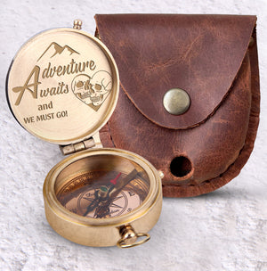 Engraved Compass - Skull - To Couple - Adventure Awaits And We Must Go - Ukgpb26058