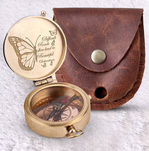 Engraved Compass - Butterfly - To My Soulmate - Difficult Roads Often Lead To Beautiful Destinations - Ukgpb13003