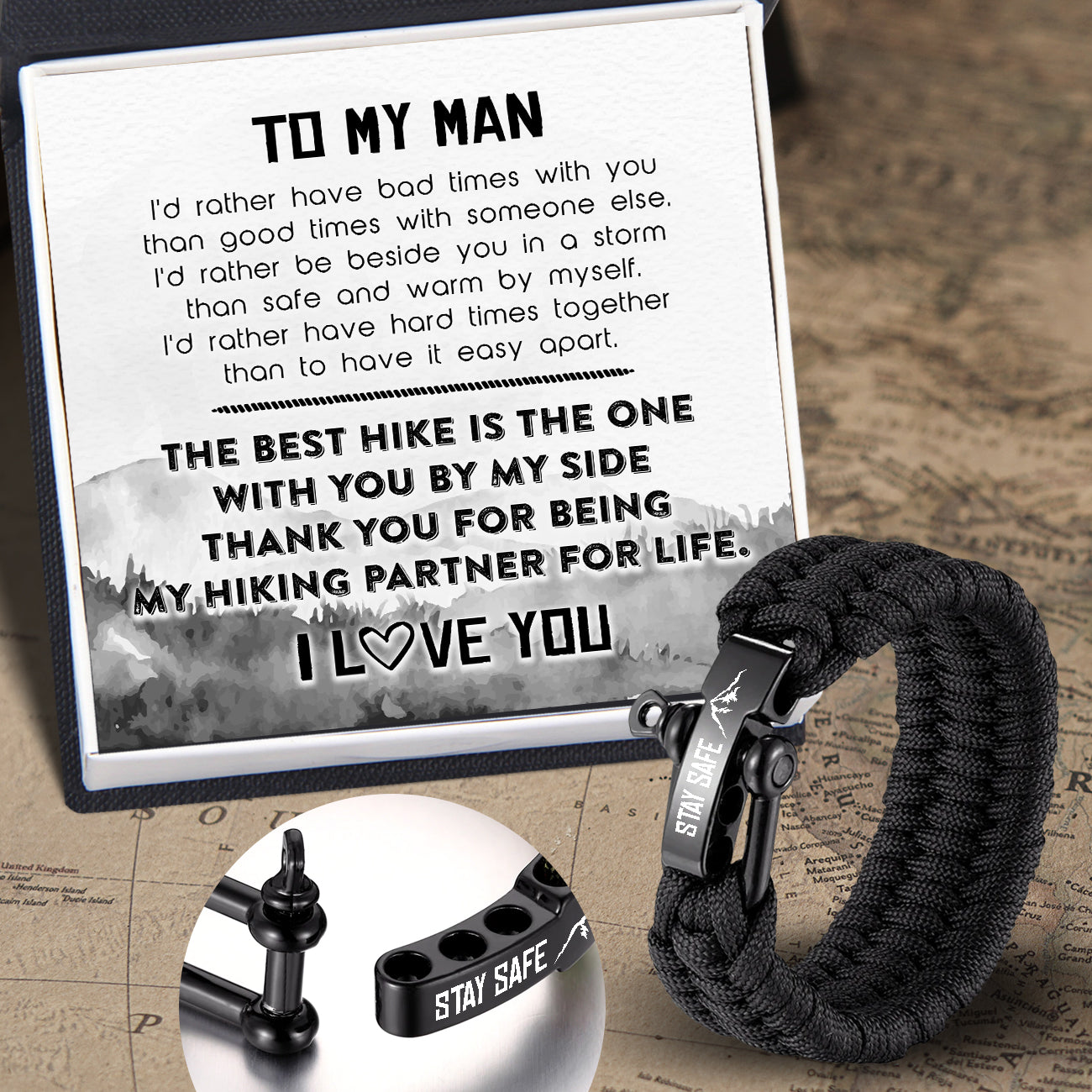 Paracord Rope Bracelet - Hiking - To My Man - My Hiking Partner - Ukgbxa26002