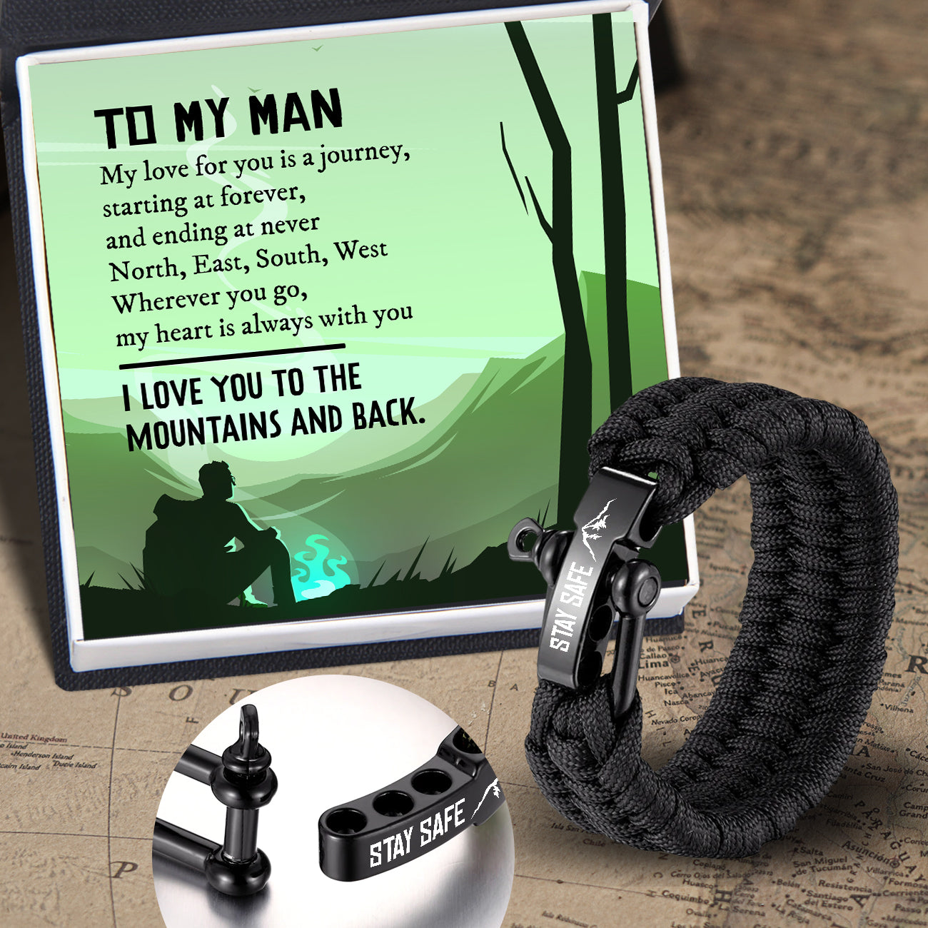 Paracord Rope Bracelet - Hiking - To My Man - Stay Safe - Ukgbxa26001