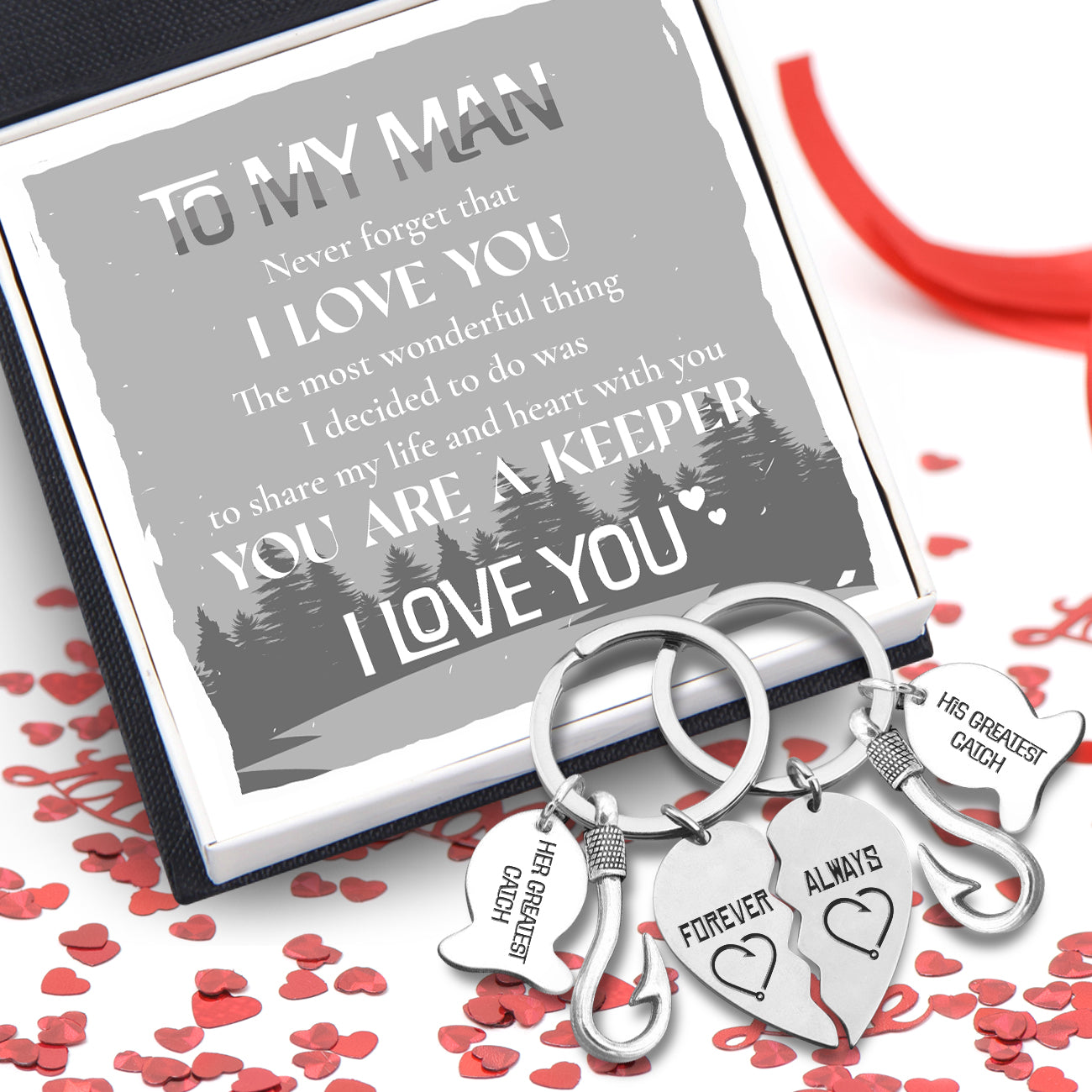 Fishing Heart Puzzle Keychains - To My Man - Never Forget That I Love You - Ukgkbn26003