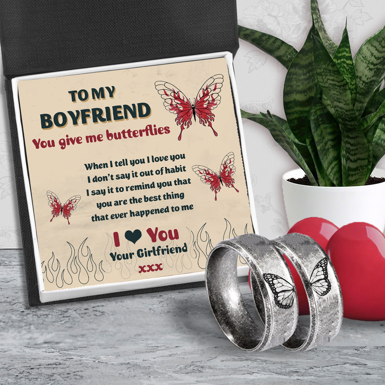 Couple Ring - Butterfly - To My Boyfriend - I Love You - Ukgrlc12001