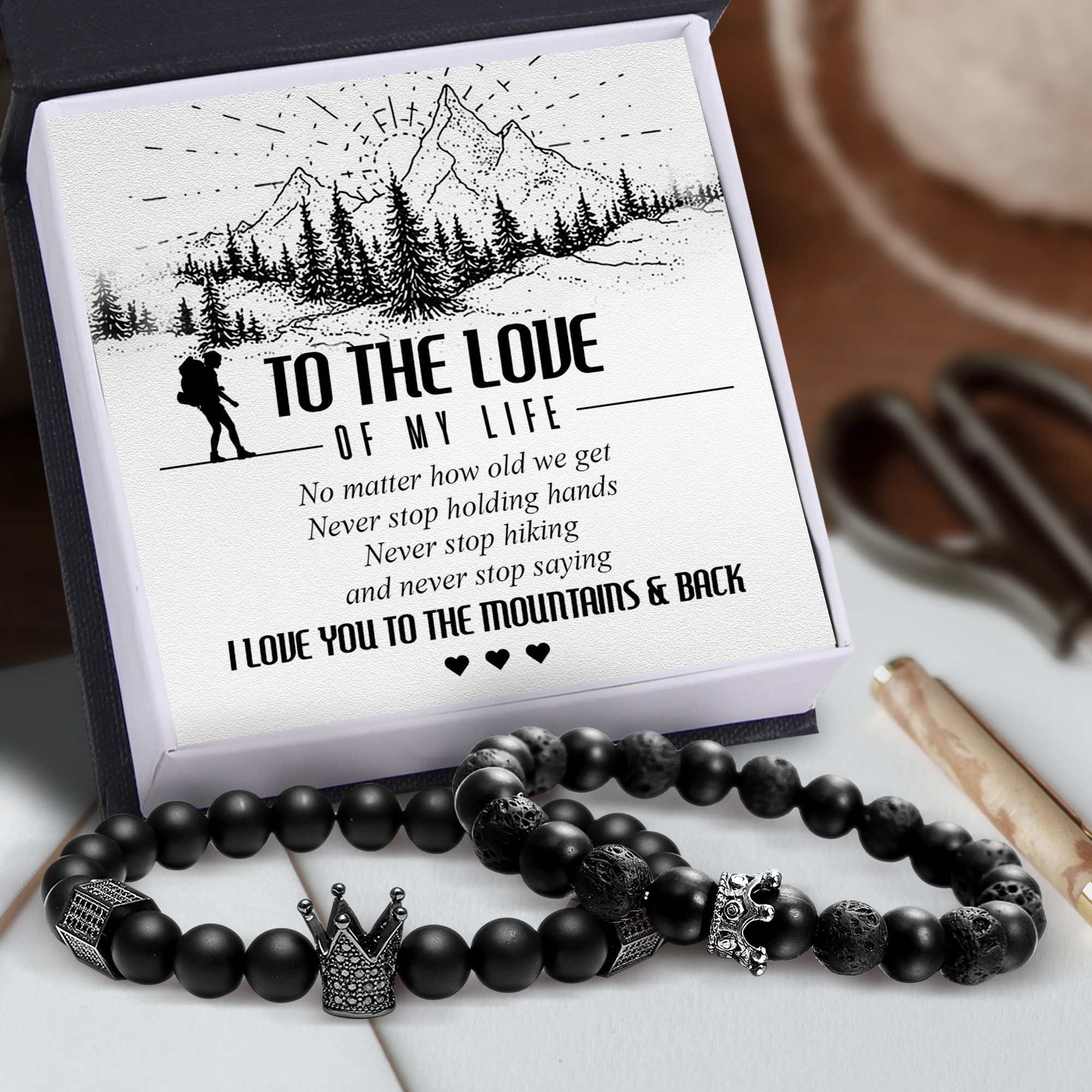 King & Queen Couple Bracelets - Hiking - To The Love Of My Life - I Love You To The Mountains & Back - Ukgbae13008