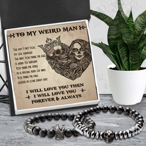 Couple Crown and Skull Bracelets - Skull & Tattoo - To My Man - Deeper In Love Every Day - Ukgbu26004