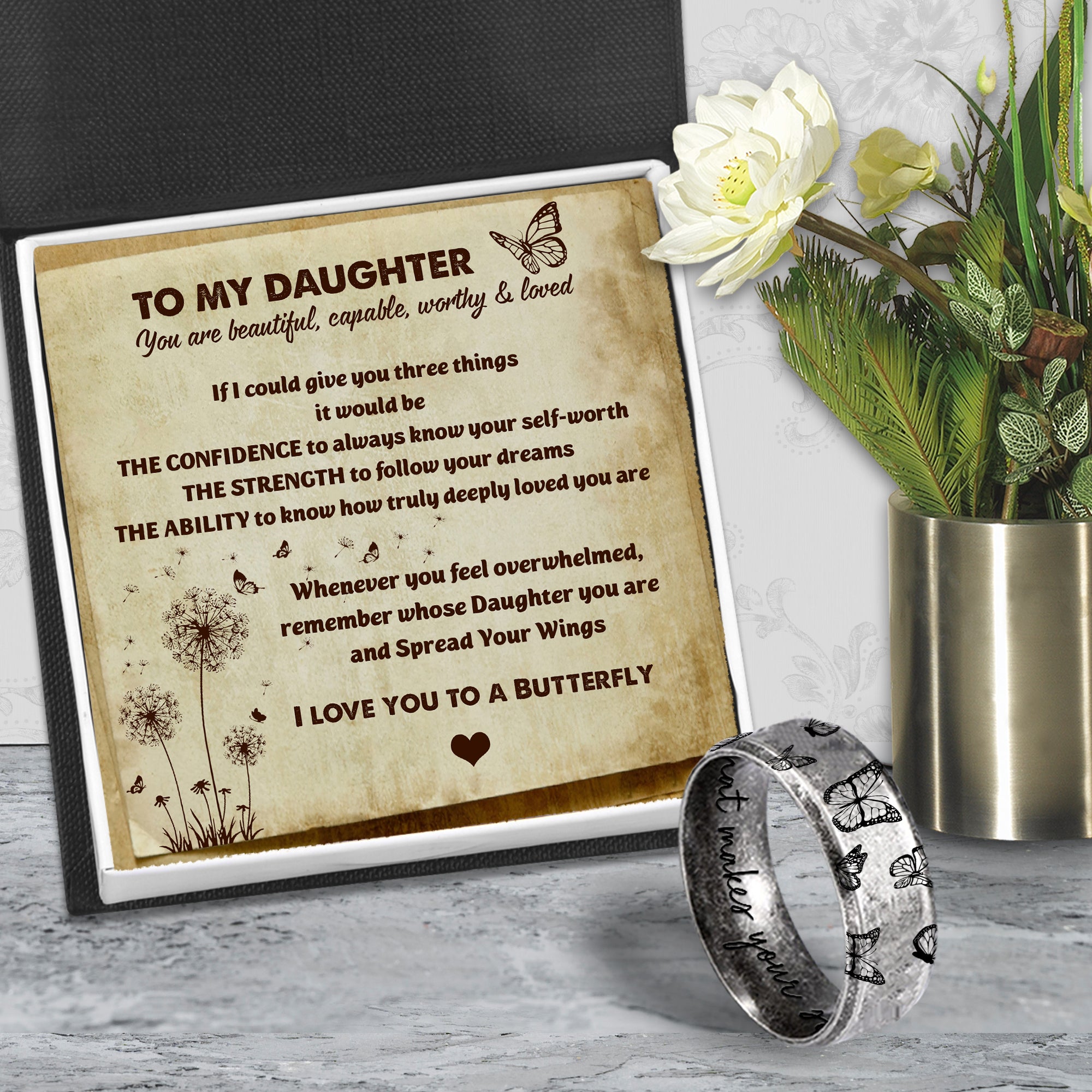 Metal Butterfly Ring - Butterfly - To My Daughter - I Love You To A Butterfly - Ukgri17003