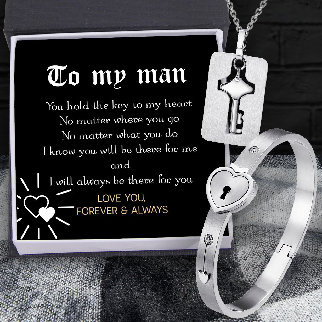 Bracelet Necklace Couple Set - Family - To My Man - Love You, Forever & Always - Ukgnbf26001