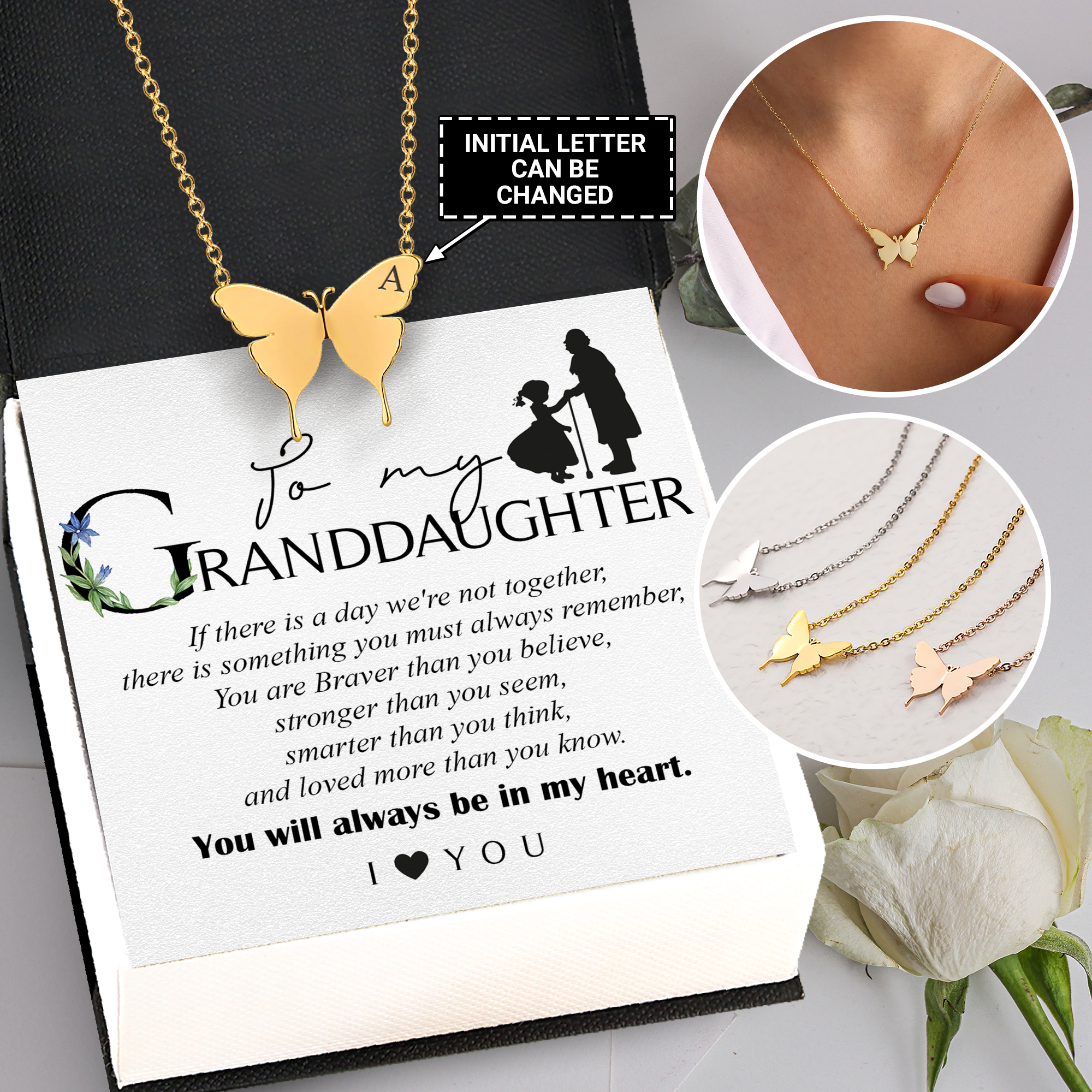Personalized Butterfly Necklace - Family - To My Granddaughter - You Will Always Be In My Heart - Ukgncn23002