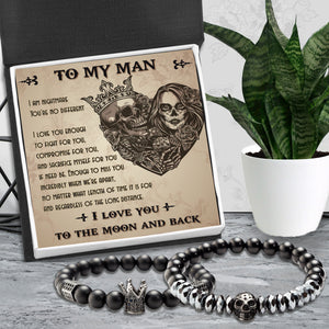Couple Crown and Skull Bracelets - Skull & Tattoos - To Couple - I Love You To The Moon And Back - Ukgbu26003