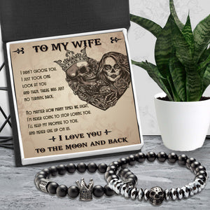 Couple Crown and Skull Bracelets - Skull & Tattoo - To My Wife - Never Give Up On Us - Ukgbu15001