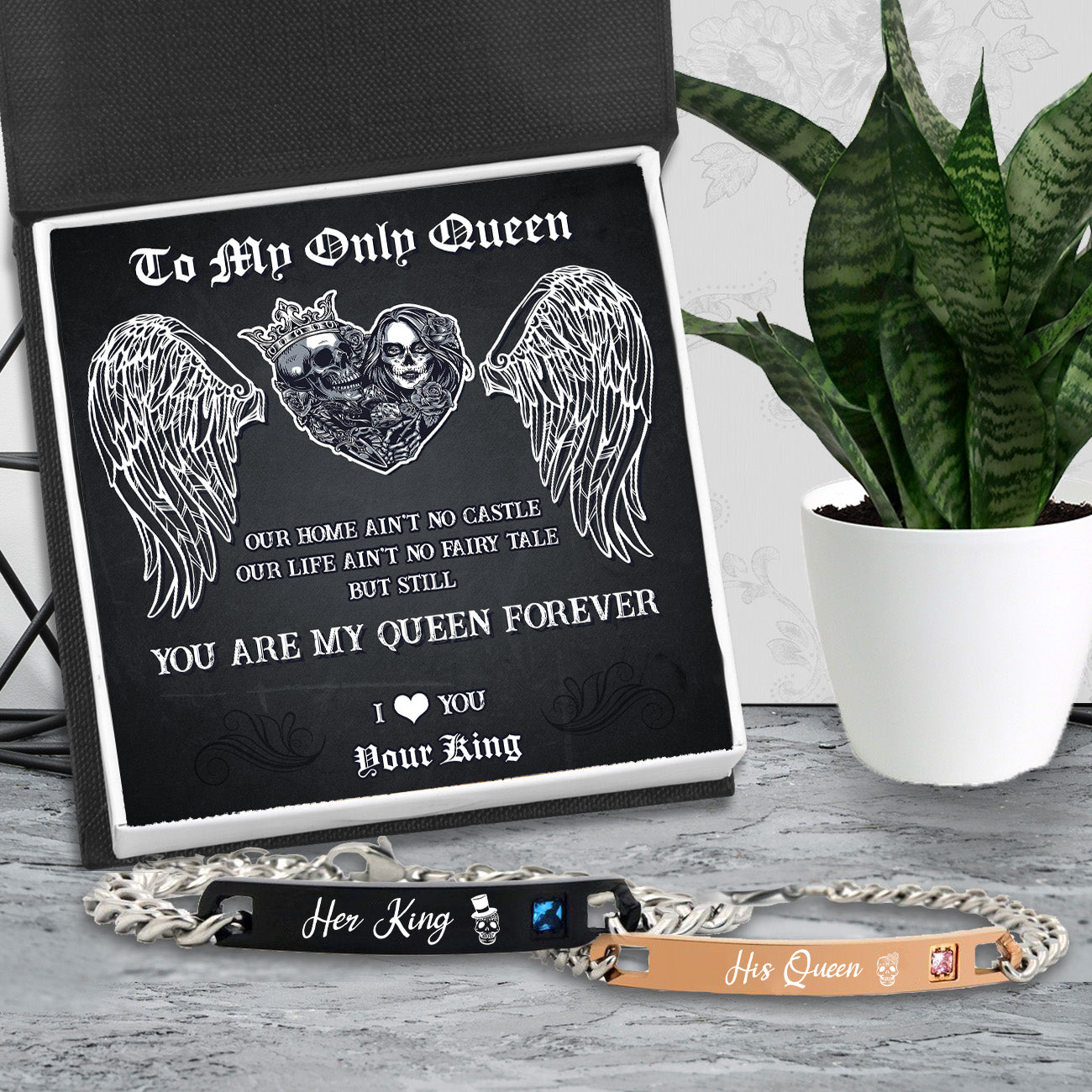 King & Queen Bracelet - Skull - To My Only Queen - You Are My Queen Forever - Ukgbza13001