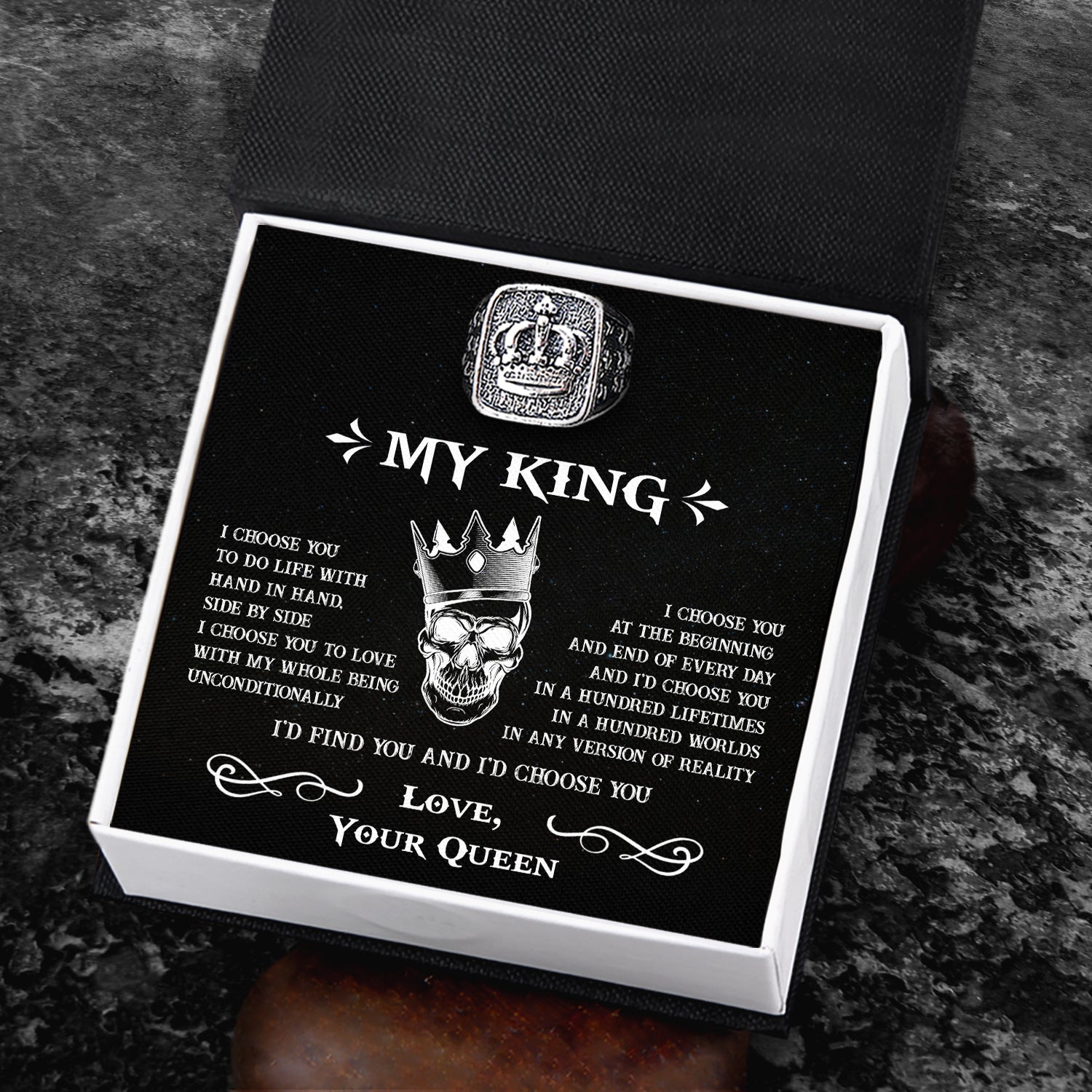 Vintage Crown Ring - Skull - To My Man - I'd Find You And I'd Choose You - Ukgrd26004