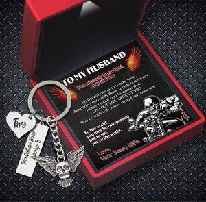 Personalised Fly Skull Keychain - Skull Biker - To My Husband - You're The World - Ukgkem14001