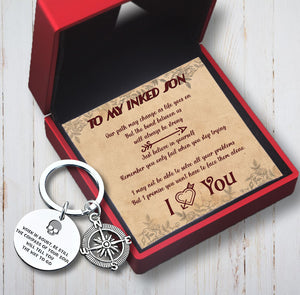 Compass Keychain - Tattoo - To My Son - I Love You - Ukgkw16010