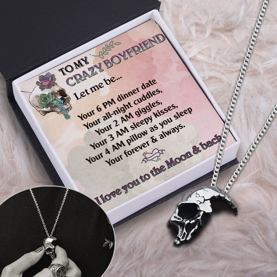 Skull Necklace - Skull - To My Crazy Boyfriend - I Love You To The Moon & Back - Ukgnag12001