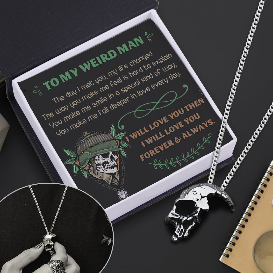 Skull Necklace - Skull & Tattoo - To My Weird Man - Deeper In Love Every Day - Ukgnag26005