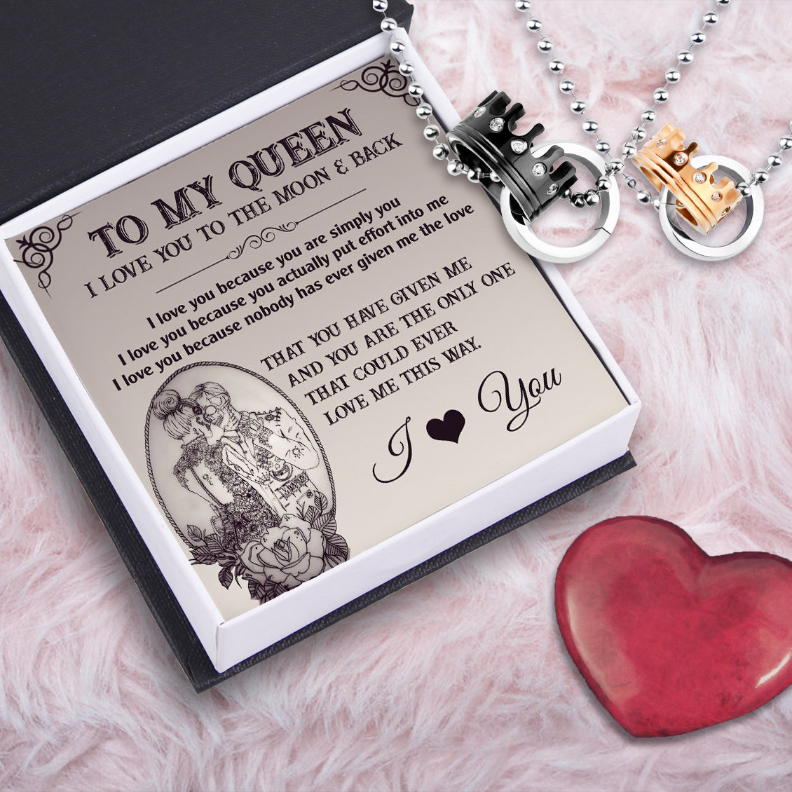 Couple Crown Pendant Necklaces - Skull - To My Queen - I Love You To The Moon & Back - Ukgnz13002