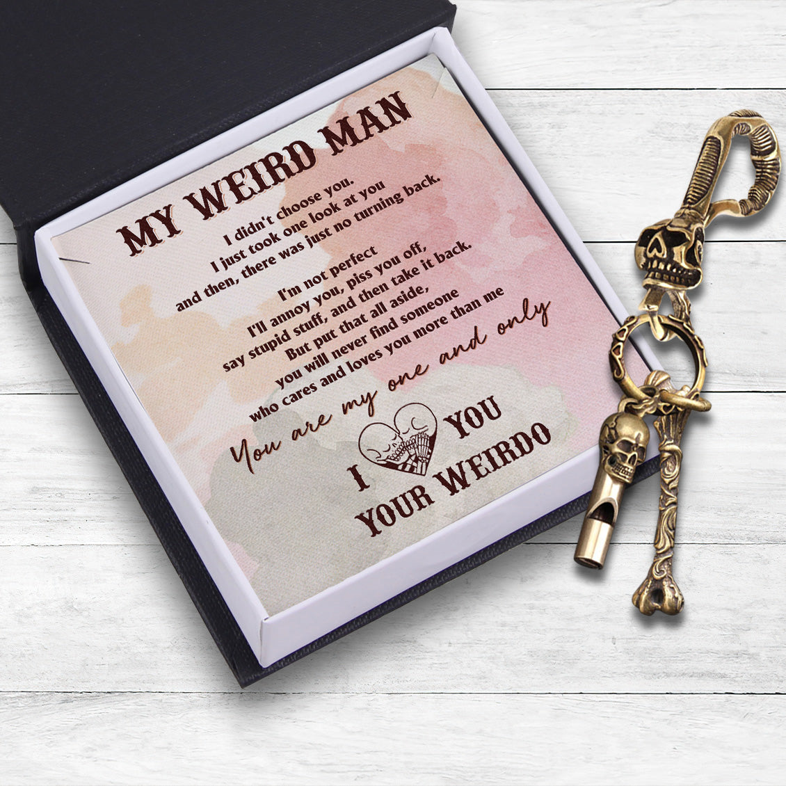 Personalised Skull Keychain Holder - Skull & Tattoo - My Weird Man - You Are My One And Only - Ukgkci26005