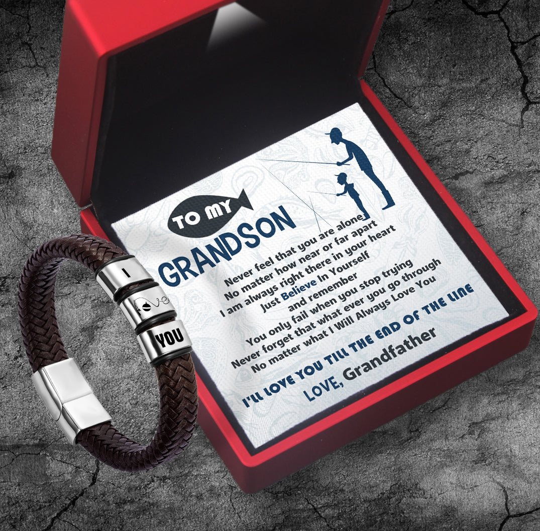 Leather Bracelet - Fishing - To My Grandson - I'll Love You Till The End Of The Line - Ukgbzl22007