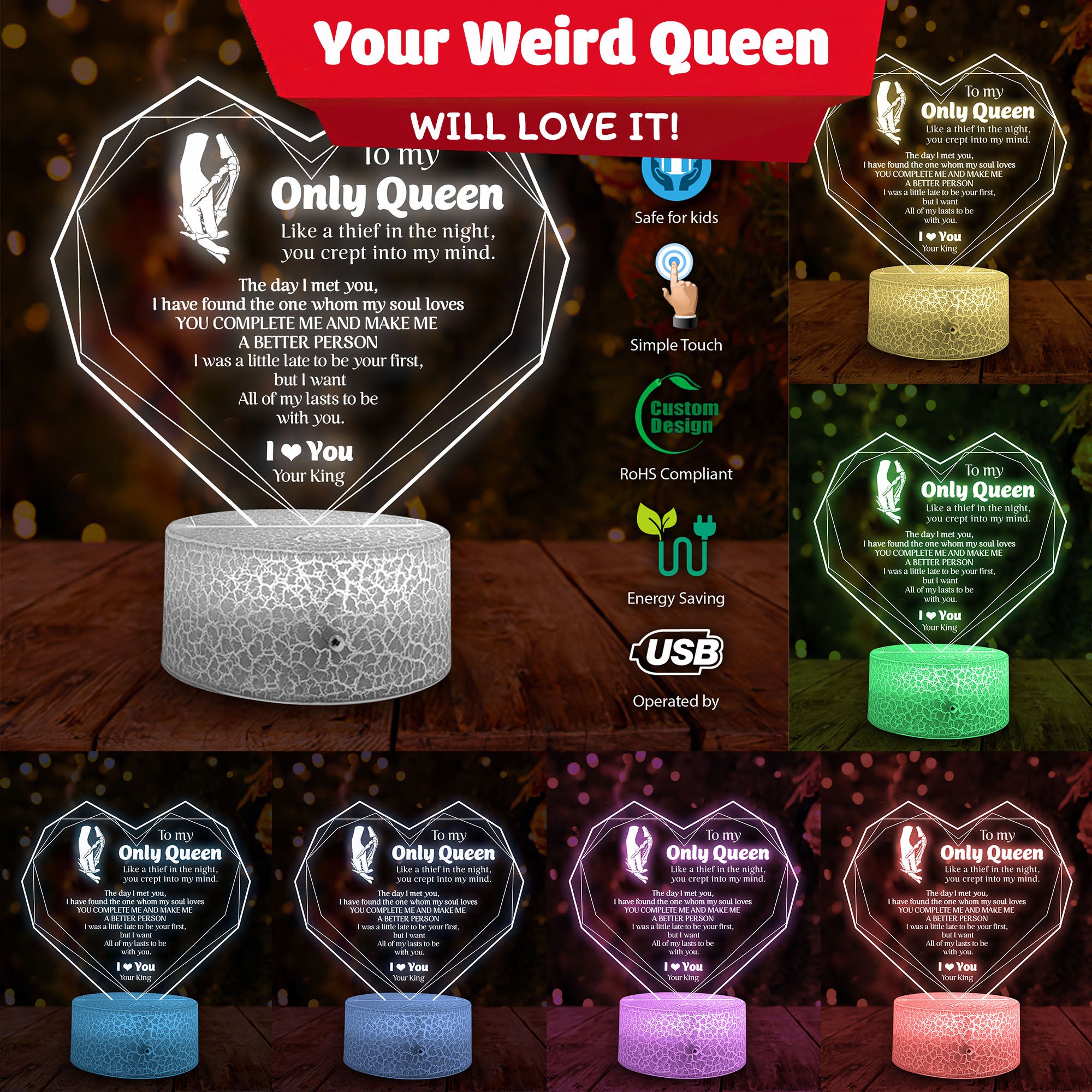 3D Led Light - Skull - To My Queen - I Love You - Ukglca13023