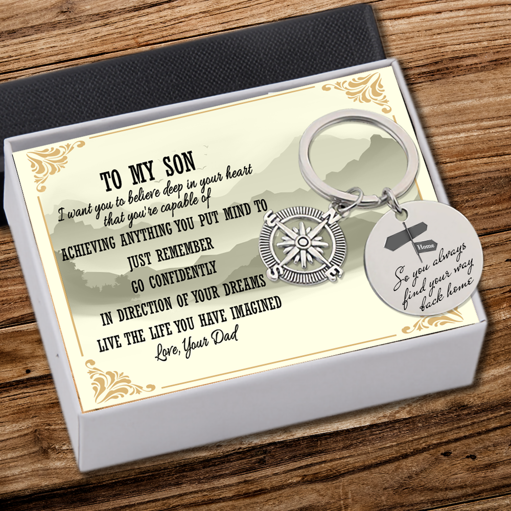 Compass Keychain - Family - To My Son - Go Confidently In Direction Of Your Dreams - Ukgkw16001