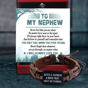Leather Cord Bracelet - Family - To My Nephew - You Only Fail When You Stop Trying - Ukgbr27003