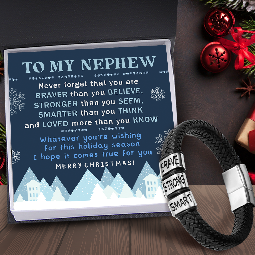 Leather Bracelet - Family - To My Nephew - Never Forget That You Are Braver Than You Believe - Ukgbzl27005