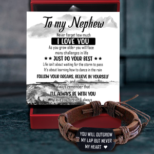 Leather Cord Bracelet - Family - To My Nephew - I Love You, Forever & Always - Ukgbr27005