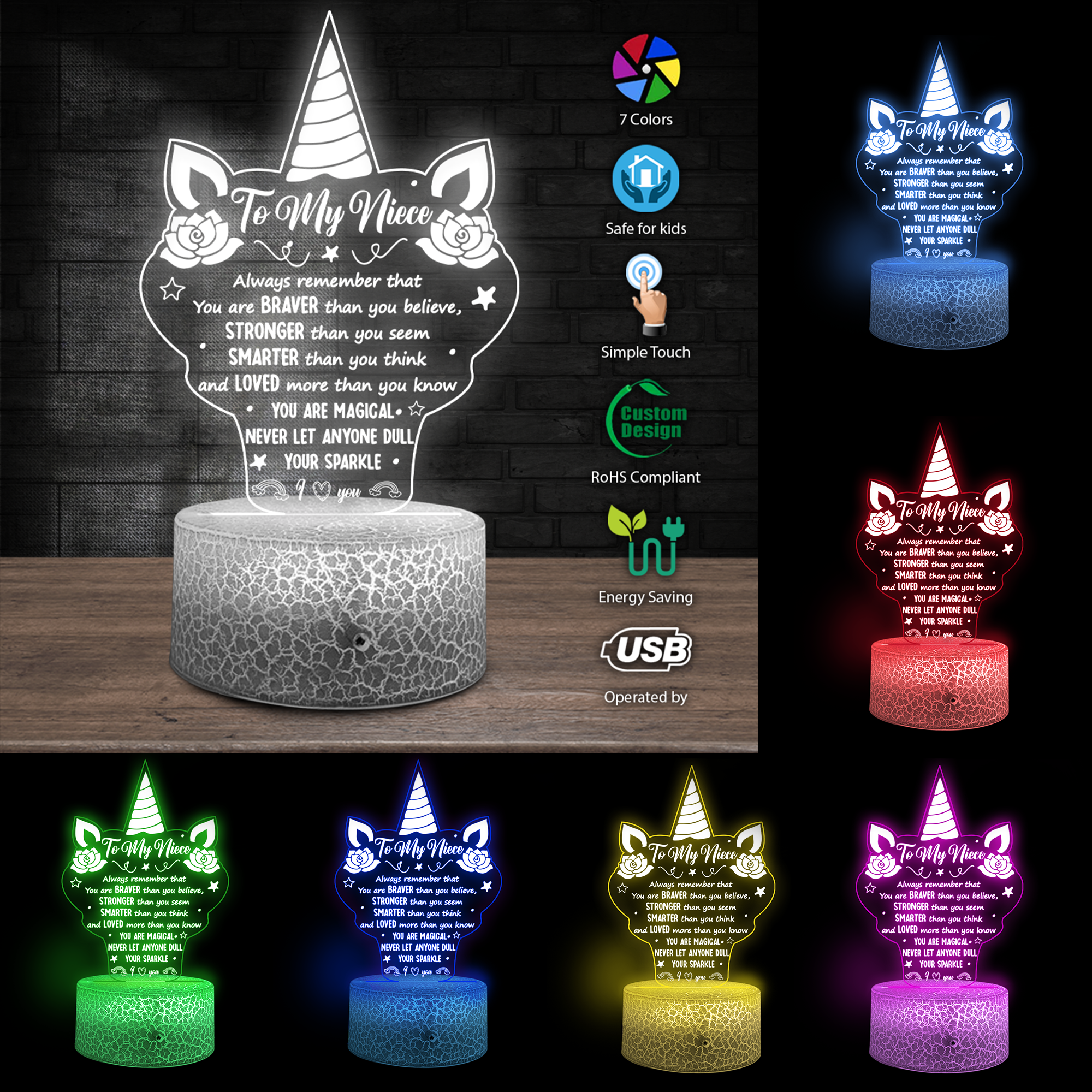 3D Led Light - Family - To My Niece - Always Remember That You Are Braver Than You Believe - Ukglca28008